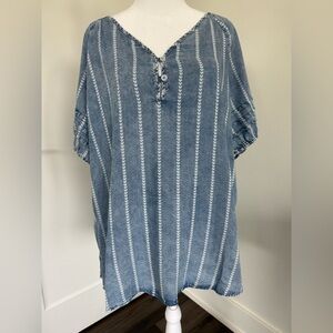 Billy T Blue Heart Stripe Button Front Tunic Top Size XL